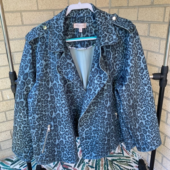 Philosophy Faux Leather Faux Suede Leopard Print Jacket - Picture 1 of 17